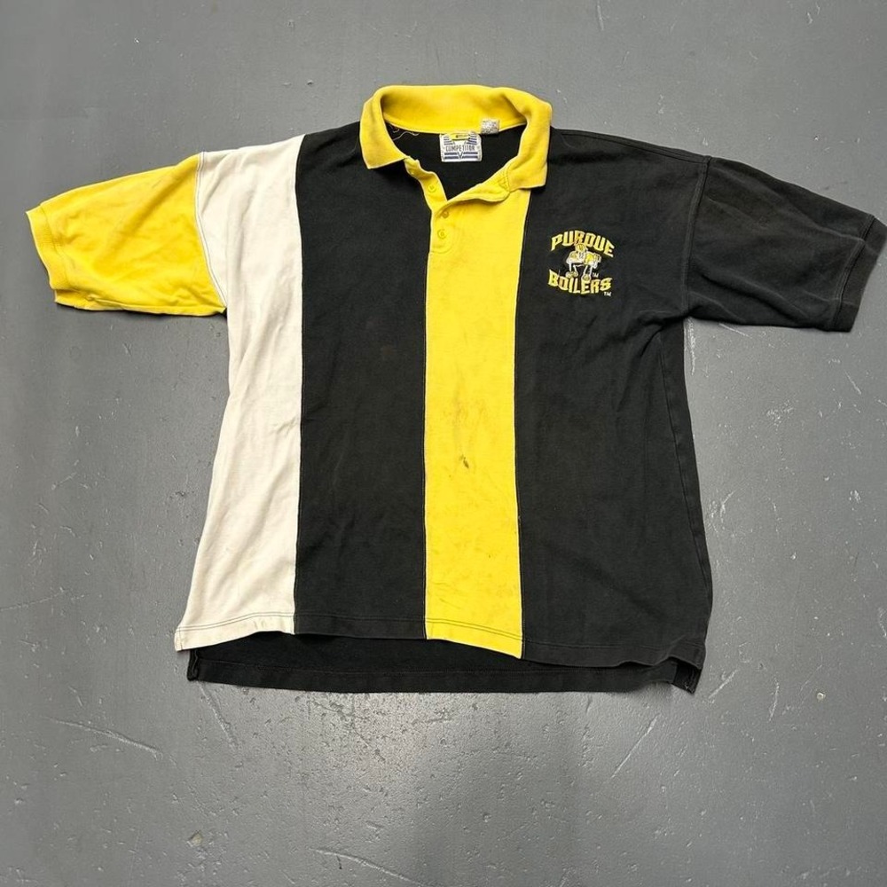 Vintage distressed Purdue university boilermakers color blocked Polo shirt